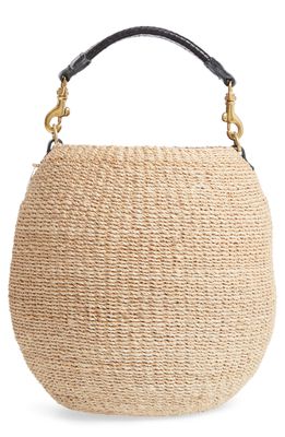 Clare V. Pot de Miel Top Handle Straw Basket Bag in Cream