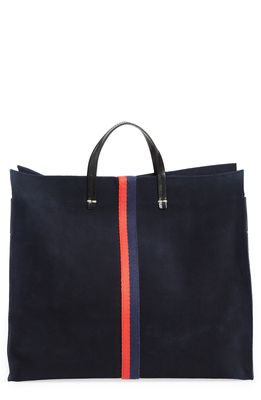 Clare V. Simple Perforated Suede Tote in Navy