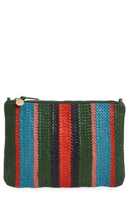 Clare V. Woven Leather Clutch with Tabs in Evergreen Multi
