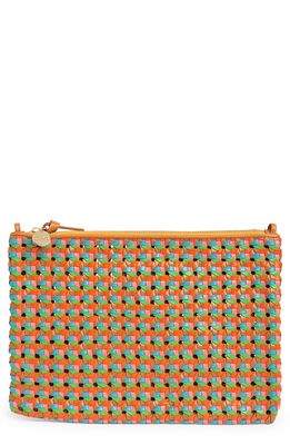Clare V. Woven Leather Clutch with Tabs in Natural W Multi Rattan