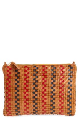 Clare V. Woven Leather Clutch with Tabs in Pinstripe Woven Checker