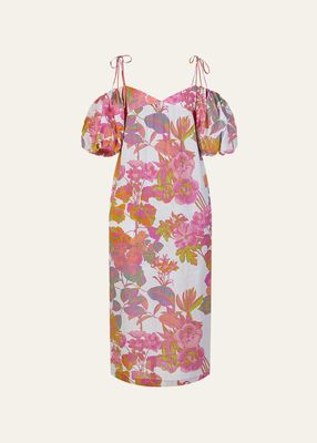 Clarice Linen Cold-Shoulder Midi Dress