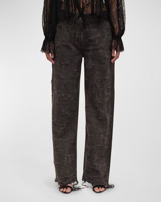 Clarice Low-Rise Distressed Wide-Leg Pants