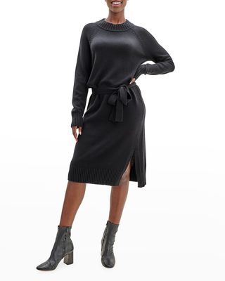 Clarice Side-Split Belted Sweater Dress