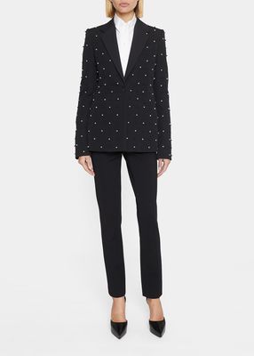 Classic Blazer Jacket w/ Embroidered Detail