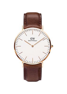 Classic Bristol Rose Gold & Leather Strap Watch/40MM
