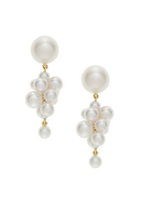 Classic Collection 14K Yellow Gold & 2.5-8.5MM White Pearl Botticelli Cluster Drop Earrings