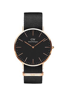 Classic Cornwall Rose Gold & Fabric Strap Watch/40MM