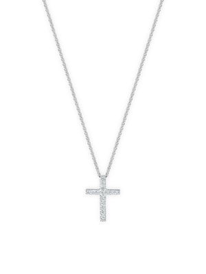 Classic Diamond & 18K White Gold Cross Pendant Necklace - White - White