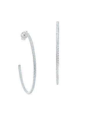 Classic Diamond & 18K White Gold Inside-Outside Hoop Earrings/2" - White - White