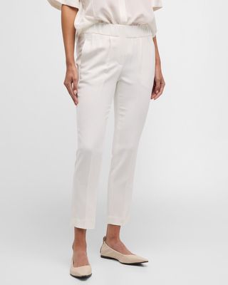 Classic Elastic-Waist Cropped Silk Trousers