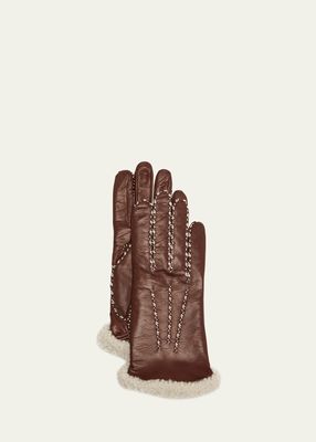 Classic Leather Gloves With Shearling Cuffs