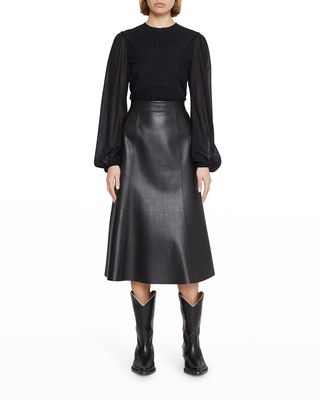 Classic Nappa Leather Midi Skirt
