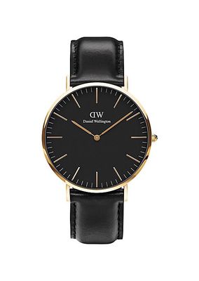 Classic Sheffield Gold & Leather Strap Watch/40MM