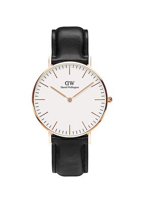 Classic Sheffield Rose Gold & Leather Strap Watch/36MM