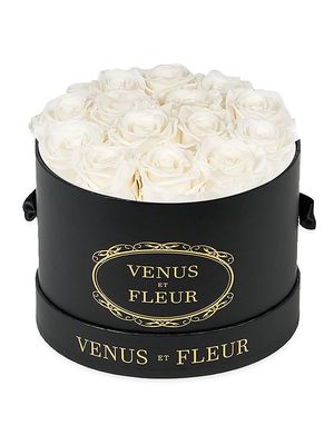 Classic Small Round Box with Pure White Roses - White - White