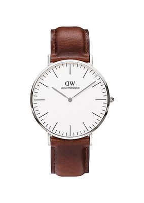 Classic St. Mawes Stainless Steel & Leather Strap Watch/40MM