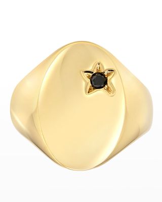 Classic Star Signet Ring with Black Diamond, Size 7