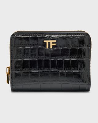 Classic TF Croc-Embossed Compact Wallet