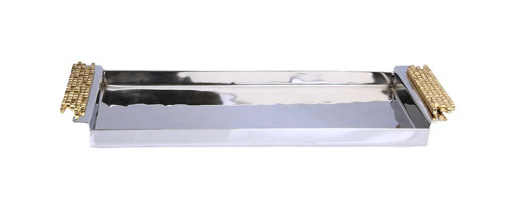 Classic Touch Rectangular Tray With Mosaic Handles in Silver