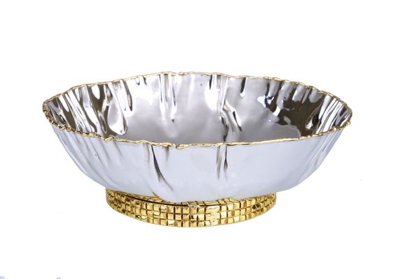 Classic Touch Stainless Steel Crumpled Bowl With Mosaic Base in Silver