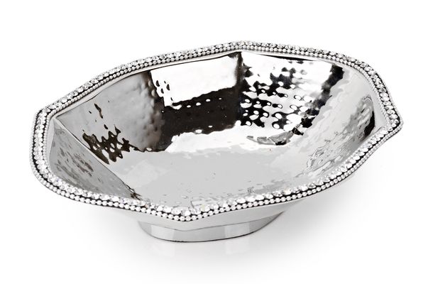 Classic Touch Stainless Steel Octagonal Dish with Diamonds in Silver