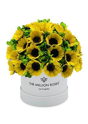 Classic White Box Of Sunflowers And Hydrangeas