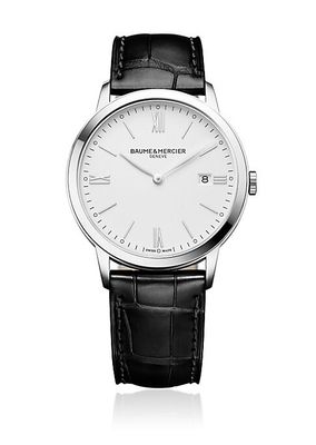 Classima Stainless Steel & Alligator-Embossed Leather Strap Watch