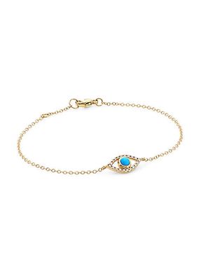Classique 14K Yellow Gold, Pavé Diamond & Turquoise Evil Eye Bracelet