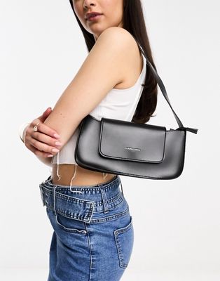 Claudia Canova baguette shoulder bag with flap top detail in black