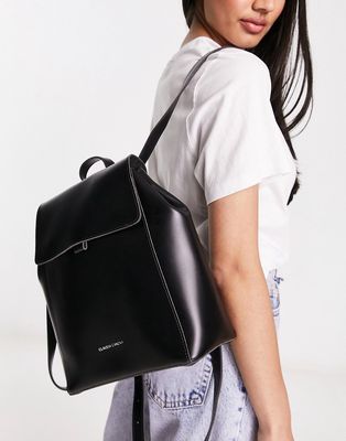 Claudia Canova flap top backpack with tonal chain detail in black