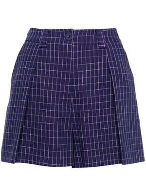 Claudie Pierlot box-pleated checked tailored shorts - Blue