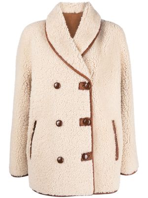 Claudie Pierlot reversible double-breasted shearling coat - Neutrals