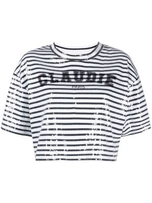 Claudie Pierlot sequin-embellished striped T-shirt - White
