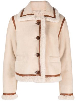 Claudie Pierlot stripe-detail leather coat - Neutrals