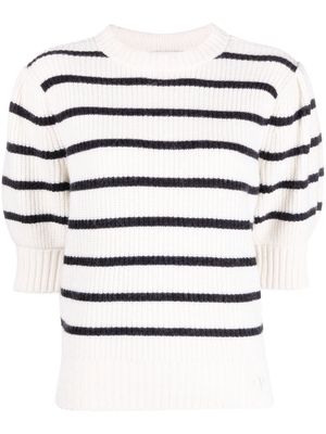 Claudie Pierlot striped puff-sleeve knitted top - Neutrals
