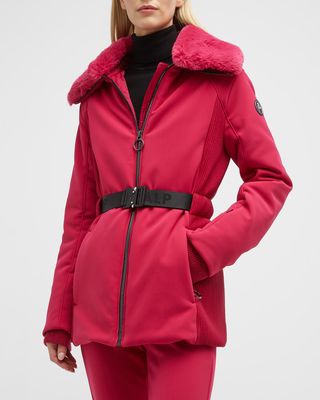 Clea Belted Ski Jacket w/ Faux Fur Trim