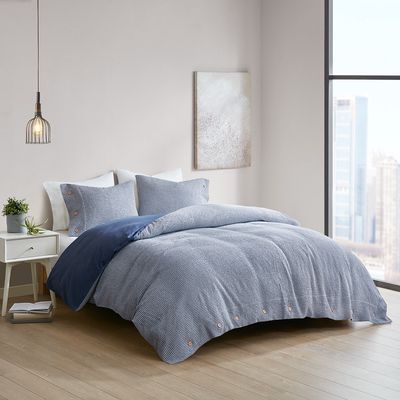 Clean Spaces Mara Waffle Weave Duvet Cover Set in Blue King/Cal King
