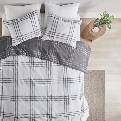 Clean Spaces Pike Reversible Plaid Comforter 3-Piece Set Duvet Cover in Grey Full/Queen