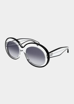 Clear Contrasting Round Acetate Sunglasses