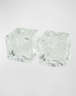 Clear Crystal Square Cube W/Moon Shaped-Cut Bookend Pair