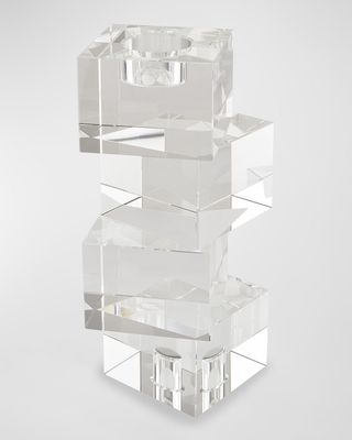 Clear Crystal Votive Or Tapered Candleholder "Cubes" Large