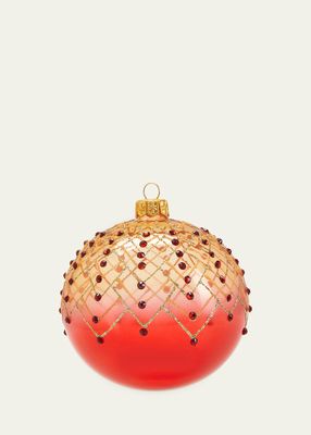 Clear Matte Red Gold Crisscross Ball Ornament