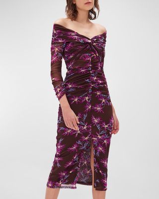 Clementine Off-Shoulder Floral-Print Midi Dress