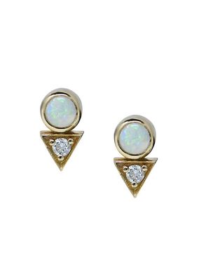 Cleo 14K Gold, Opal & Diamond Stud Earring
