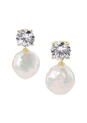 Cleo 14K-Gold-Plated, Freshwater Pearl & Cubic Zirconia Drop Earring