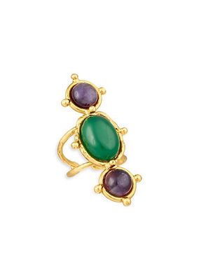 Cleo 22K-Gold-Plated, Amethyst & Green Onyx Ring