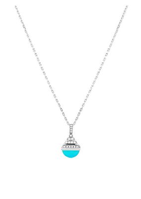 Cleo By MARLI 18K White Gold, Turquoise & 0.1 TCW Diamond Pendant Necklace