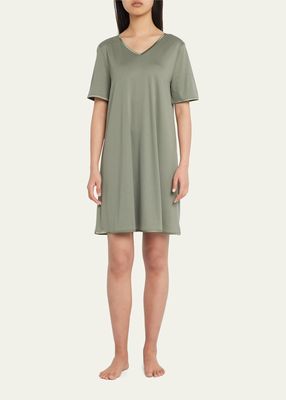 Cleo Short-Sleeve Silk-Trim Cotton Nightgown