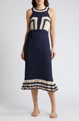 Cleobella Drew Cotton Crochet Midi Dress in Navy